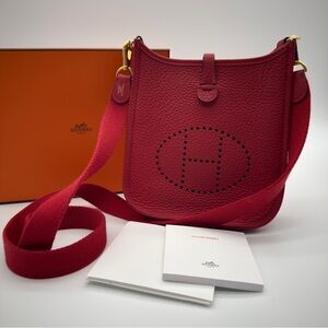 Hermes Evelyne 16 Amazone TPM Clemence Leather Vermillon Rouge Red Crossbody Bag